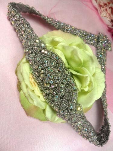 AllGift XR155 Aurora Borealis Negro Faja de novia cristal AB Rhinestone Applique 27 pulgadas