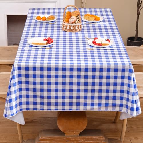 Image of Heavy Duty Vinyl Tablecloth with Flannel Backing Waterproof Oil-Proof Plastic Table Cloth Stain-Resistant Wipeable Rectangle or Square Table Cover for Indoor and Outdoor (Blue Checkered, 60x84 Inch)