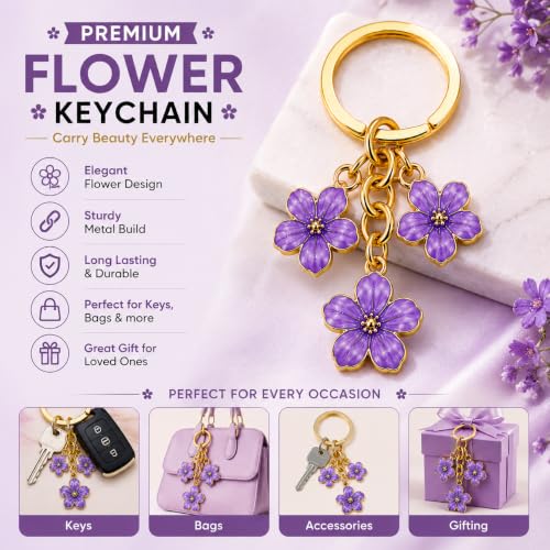 Image of JB'S LAND Floral Charm Keychain Vintage Flower Metal Key Ring for Women | Bag Charm Pendant, Backpack & Car Key Holder, Aesthetic Design, Friendship Gift, For Women & Girls