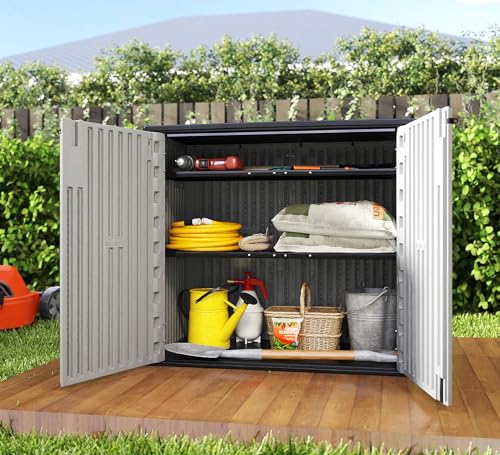 Image of ZZM 37 Cu.ft Outdoor Storage Cabinet with One Tool Kit, Horizontal Storage Shed for Garage, Bike, Garbage Cans, Garden Accessories