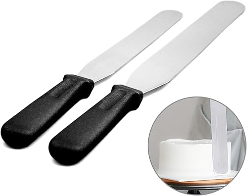 ICSTM Espátula de glaseado recta, 2 espátulas compensadas de acero inoxidable negro, hoja de 6 pulgadas8 pulgadas, 10.6 pulgadas12.6 pulgadas en