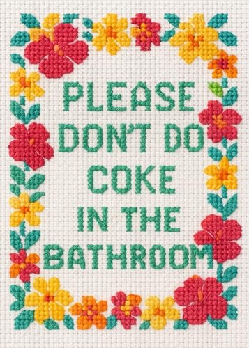 Funny Bathroom Decor Wall Art Set of 3 (5x7) Please Dont Do Coke in the Bathroom Sign Vintage Cross Stitch Style Farmhouse Bathroom Prints Humorous Guest Bathroom Wall Decor