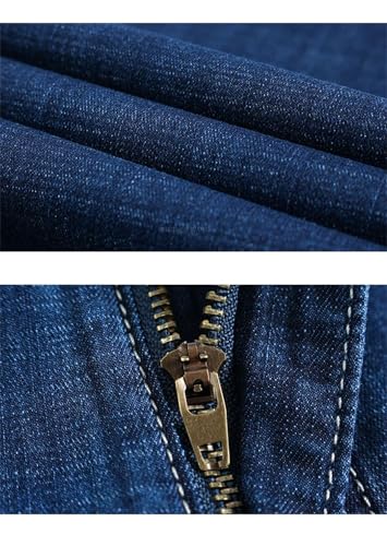 Hndudnff Men Thin Jeans Straight Elastic Baggy Denim Pants Business Casual Trousers with Pockets4