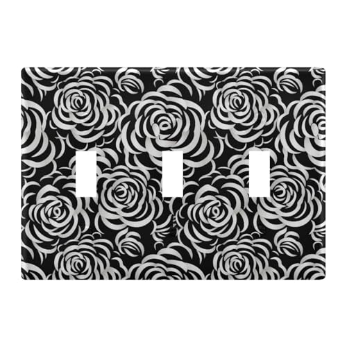 Light Switch Cover Black Rose Wall Plates for Electrical Outlets 3 Gang 202a8660