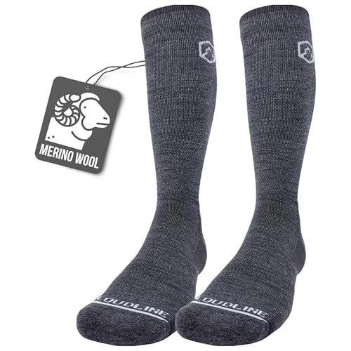CloudLine - Merino Wool Graduated Compression Socks for Men and Women - Ultralight, Moisture Wicking, Made in USA - 1 Pair
