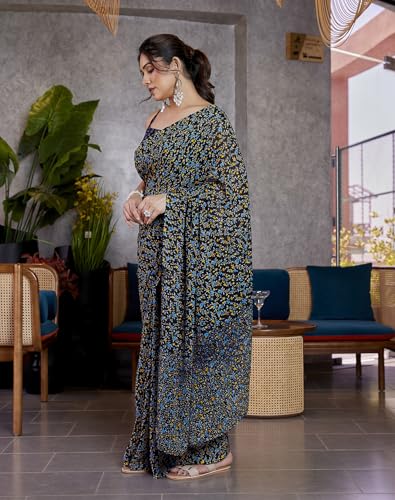 Image of Yashika Women's Georgette Printed Ready To Wear one Minute Saree With Unstitched Blouse | 1 Minute saree | Ready To Wear sari | saree for women