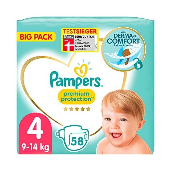 Pampers Baby Windeln Größe 4 (9-14kg) Premium Protection, Maxi, BIG PACK, bester Komfort und Schutz für empfindliche…