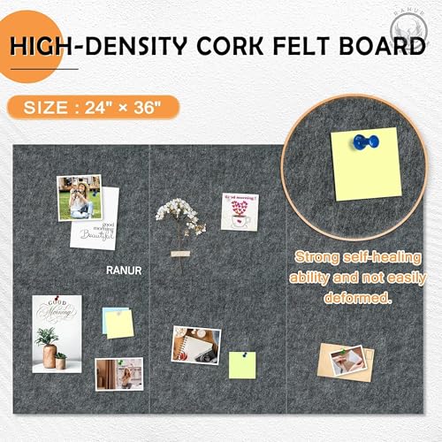 Image of RANUR 6 Pcs Felt Bulletin Board (30x30 cm) Self Adhesive Notice Boards with 50 Pins, Vision Board for Manifestation, Message Board for Notes, Photos, Office & Home Wall Decor (Grey)