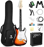 Vangoa Kit de guitarra eléctrica de 39 pulgadas tamaño completo con amplificador de guitarra de 10 vatios, bolsa, cable, barra de trémolo, correa, afinador, cuerdas, cejilla, púas