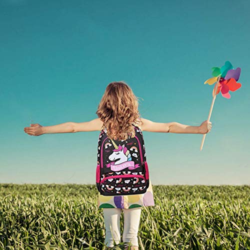 Eenhoorn rugzak meisjes tieners schoolrugzak rugzak meisjes schooltas schooltas kinderrugzak 3-delige set voor school vrije tijd, 1, bruin, rugzak. - Image 8