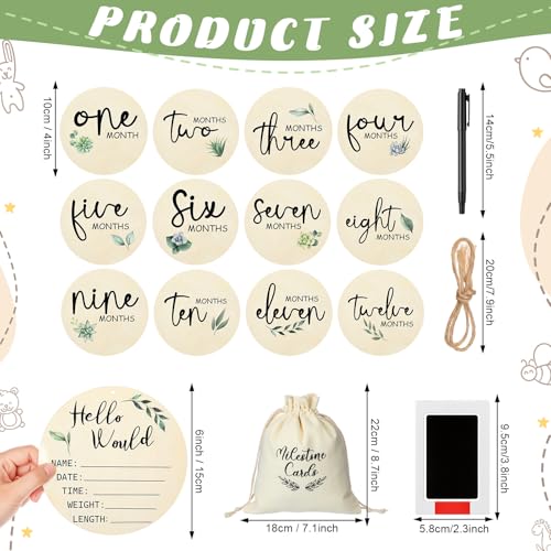 Image of Cinnvoice Baby Announcement Sign, Round Baby Nursery Name Signs Monthly Baby Milestone Monthly Milestone Wood Discs Hello World Newborn Sign for Photo Prop(Plant)