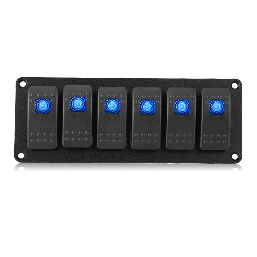 Pannello Interruttori A Bilanciere 6 Gang - 12-24V, LED, Impermeabile IP66, Per Auto, Barche, Camper, Roulotte