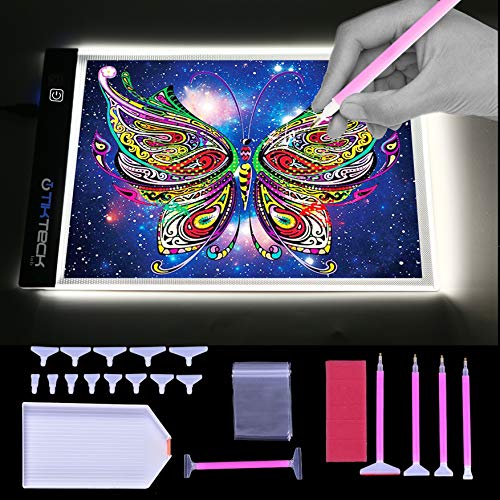 A4 Ultra-Thin Portable LED Light Box Tracer USB Power Cable Dimmable Brightness Artcraft Tracing Light Pad Light Box w 5D Diamond Painting Tool Set
