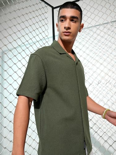 Image of Highlander Men's Oversized Shirts | Self Design | Half Sleeves | Cuban Collar | Casual Shirts | Stylish Shirt