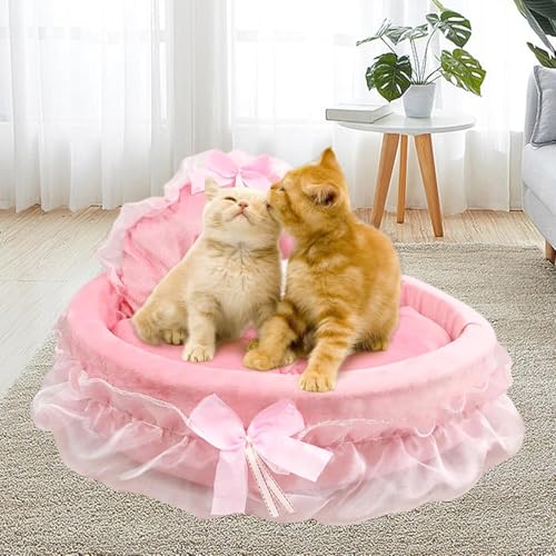 Pistro Rosa Prinzessin Hundebett und Katzenbett Sofa für mittelgroße Katzen und kleine Hunde, abnehmbar, rutschfeste Unterseite, niedliche Couch, Spitze