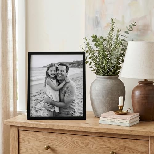 Image of Americanflat 10x12 Picture Frame with Shatter-Resistant Glass - Streamline Collection - Thin Border Photo Frame for Tabletop and Wall Display - Hanging Hardware and Easel Stand Included - Black