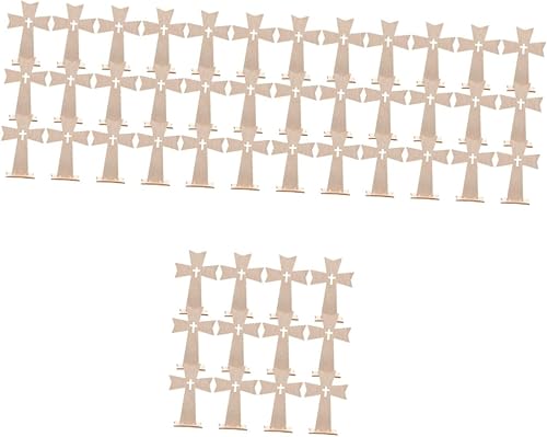 DECHOUS 120 piezas de decoración religiosa de primera comunión de madera en forma de cruz, mini cruces de madera, etiquetas de manualidades,
