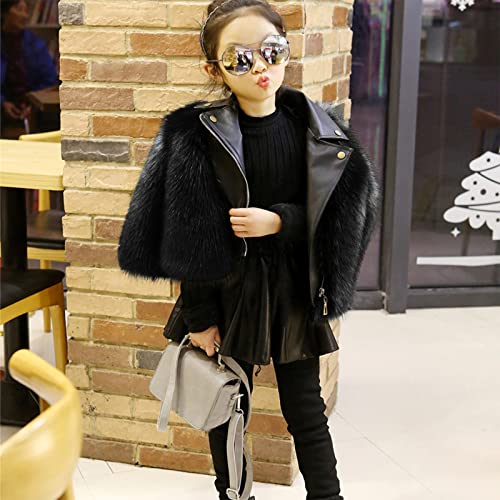 Girls Cozy FauxFur Jacket, Kids Girls Winter Long Sleeve Thicken Coat Jacket Toddler Warm Fleece (Black, 7-8 Years)4