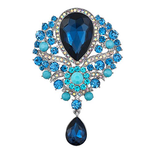 JewelryHouse Vintage Flower Austrian Crystal Rhinestone Brooches and Pins (Blue)