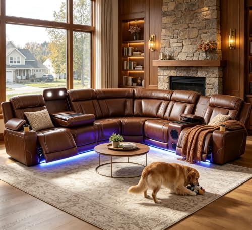 Leather Power Reclining Sofa with Speakers