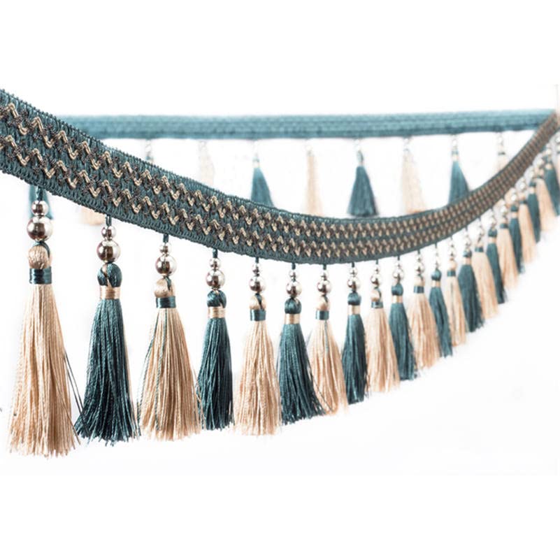 Frędzle, plecione koraliki wiszące, 1 metr frędzli do zasłon, warkocz z frędzlami, ozdobna wstążka szycia(Turquoise)