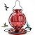 Glass Hummingbird Feeder for Outdoors Hanging, 26Oz Bird Nectar Feeder with Perch & 5 Flower Feeding Ports, Leak Proof for Outside Garden Decor Backyard, Gifts for Women Mom, Red