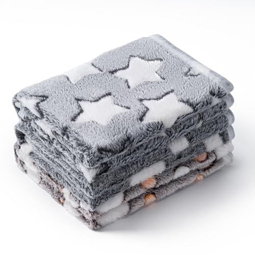 Image of 1 Pack 3 Blankets Super Soft Fluffy Premium Fleece Pet Blanket Flannel Paw Printed Throw for Dog Puppy Cat (Small 23x16'', Star, Bone, Love)