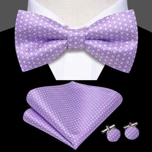 Image of Dubulle Mens Paisley Striped Bowtie Set Pre-tied Bowtie for Men and Pocket Square Set Wedding Business