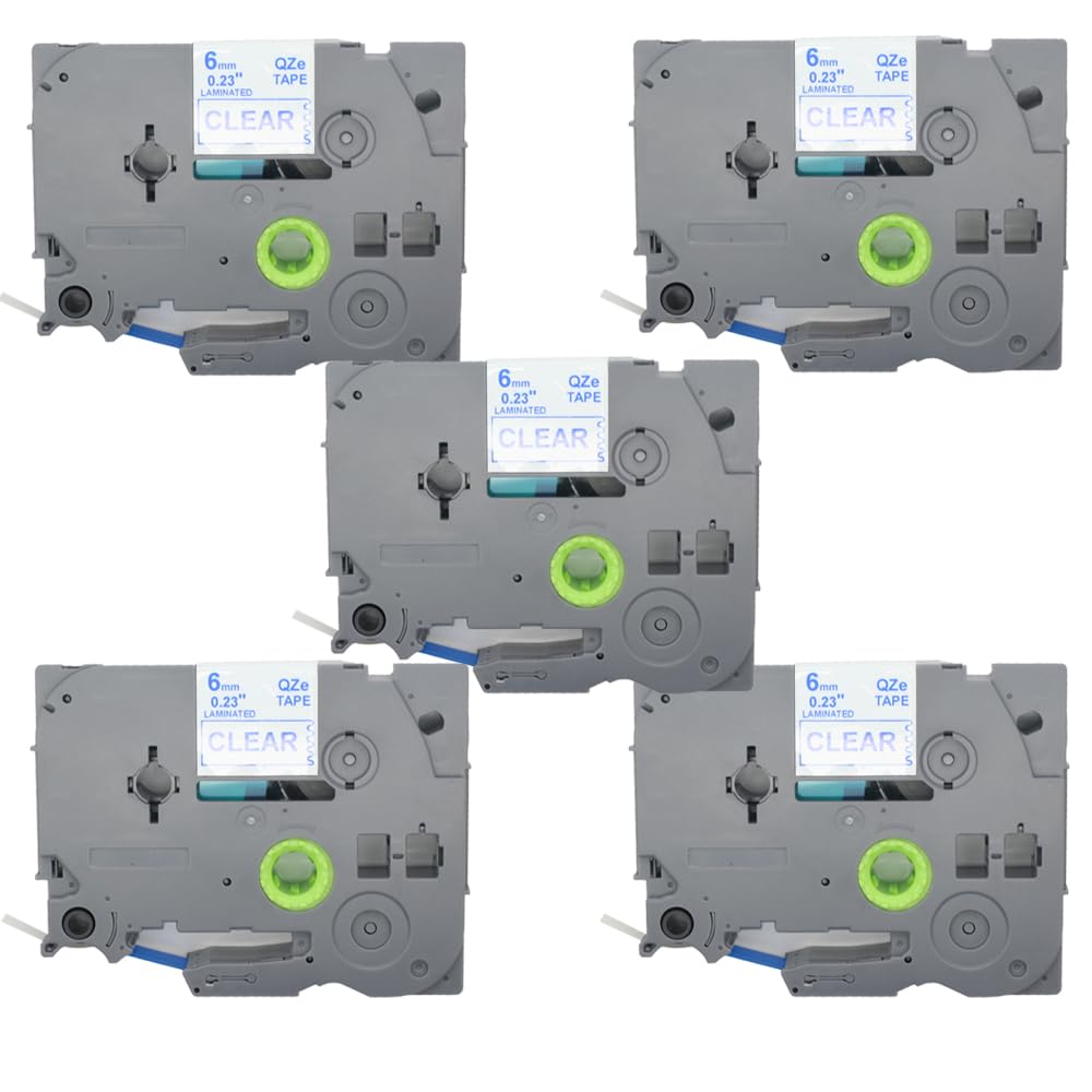 BROVACS 5 Pack Blue on Clear Laminated Label Tape Compatible for Brother P-Touch Label Printer TZ 113 TZe 113 6mm 1/4" OPA4113x5