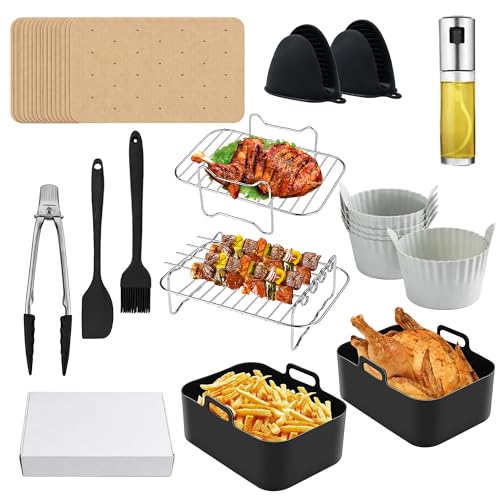 Premium Air Fryer Accessories Set 14 PCS | Compatible with Ninja AF400UK & AF300UK | Fits Tower T17088 & 7.6L9.5L Dual Air Fryers | Reusable Heat Resistant Dishwasher Safe
