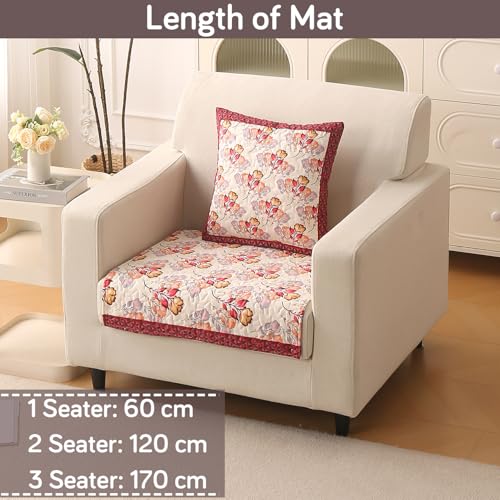 Image of HOKIPO 'Florentina Series' Premium Holland Velvet Sofa Cover Mat for 1 Seater Sofa with Foam Filling for Extra Softness, Anti-Slip Backing, Autumn Cream (IN-878-V3*1)