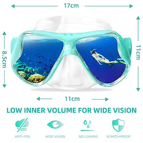 Keary Swimming Goggles Snorkel Diving Mask Scuba Snorkeling Gear For Adult Men Women Youth, Anti-Fog 180° Wide View Soft Silicone Skirt Pool Underwater Swim Goggles With Nose Cover, Snorkel Equipment #TOP1