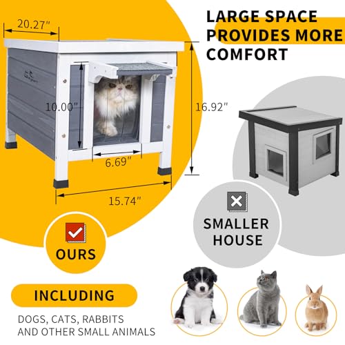 GEGURI Outdoor Cat House, Weatherproof Shelter for Ferrel Cats, Dogs, Rabbits Hutch with Elevated Floor, Asphalt Roof - Image 4