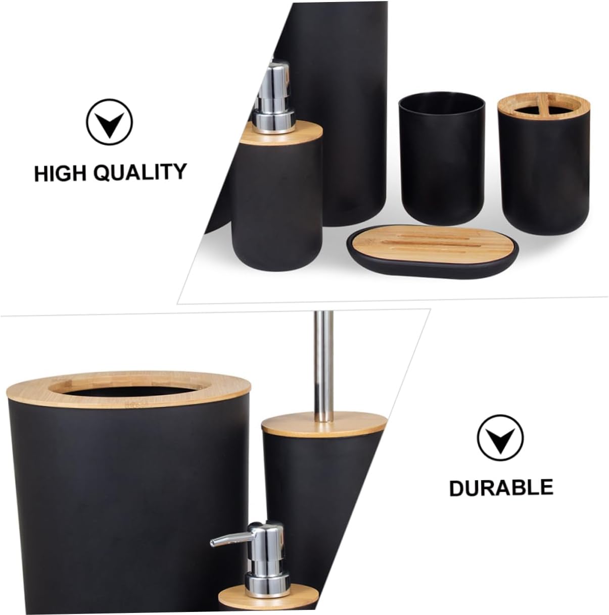 6-Piece Bamboo Bathroom Accessory Set Trash Can Toothbrush Holder Soap Dispenser and Lotion Bottle Bathroom Necessities