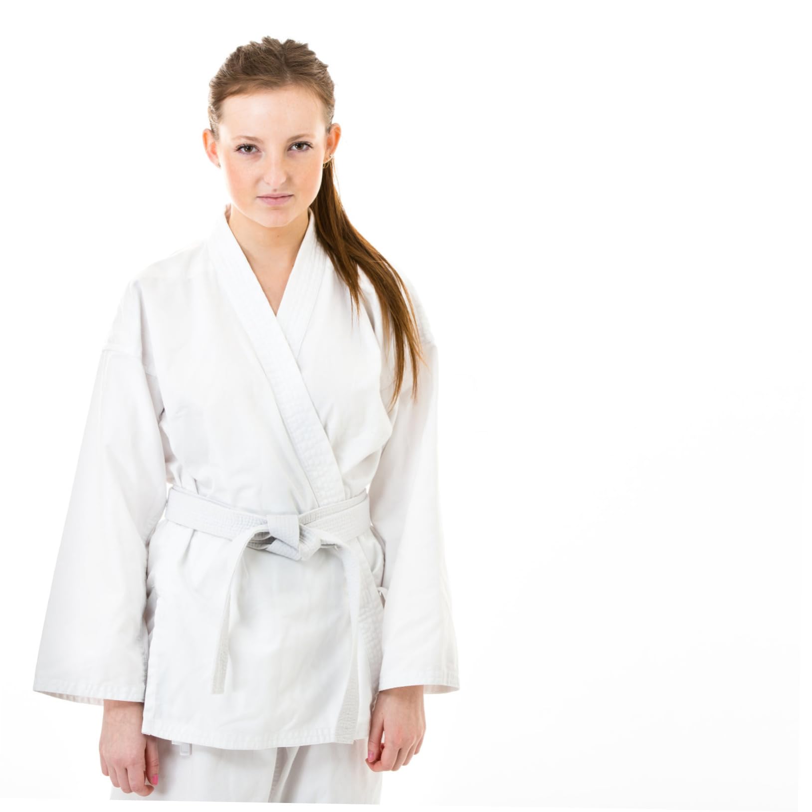 COLLBATH Uniforme da Karate per Adulti, Taekwondo, Poliestere Bianco Pantaloni Coulisse e Cintura Elastica, per Allenamento e Competizione