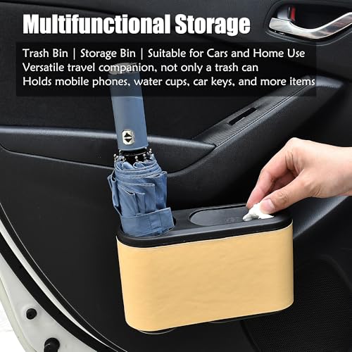 Image of Multifunctional Car Door Storage Box Mini Car Door Trash Can Cup Holder Insert Car Organizer Box Universal Car Interior Accessories, Beige