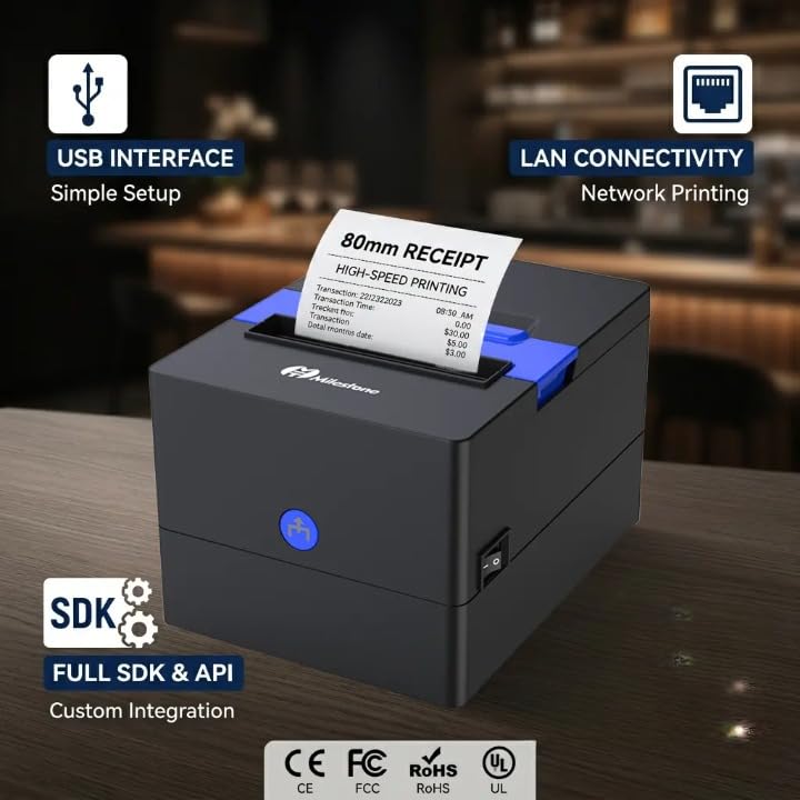 Image of P80I 80mm 3 inch USB+LAN+Cash Drawer with Auto Cutter Advanced Thermal Receipt Printer for Restuarant, Shops (P80I)