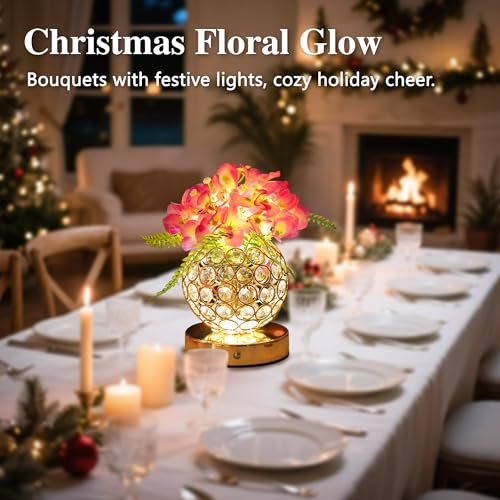 Image of Purple Artificial Hydrangea Flower Lamp, 3 Color Dimmable Touch Control Night Light, Christmas Birthday Gifts for Women, Artificial Hydrangea Flower Table Lamp Decor Bedroom Bar Coffee Shop Wedding