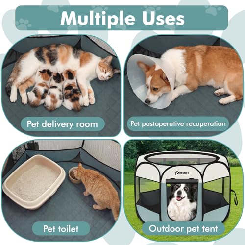 Image of Dog Cat Playpen Indoor Outdoor for Puppy Pet Dog Cat Recovery After Surgery | Dog Tent Crates Cage Indoor /Outdoor, Portable Pop Up Kennel with Carrying Case for Travel (Grey with Pad, Large)