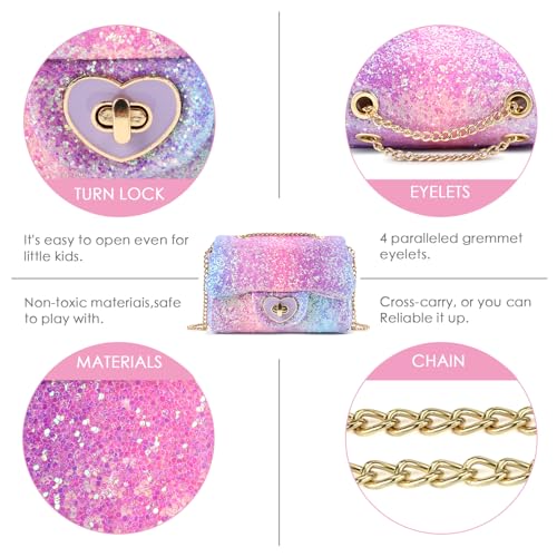 Image of (Froal Sequin Pink) - CMK Trendy Kids Sparkly Glitter Toddler Kids Purse for Girls Quilted Little Girl Purses