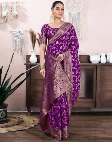 Image of Women's Kanjivaram Soft Silk Banarasi Saree With Blouse Piece | Banarasi Sari For Women | Saree with Blosepiece