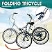 MOPHOTO Adult Folding Tricycle 7 Speed 20/24/26 Inch, 3 Wheel Bike for Seniors Women Men, Low Step-Through Cruiser Bicycle with Large Cargo Basket & Adjustable Seat