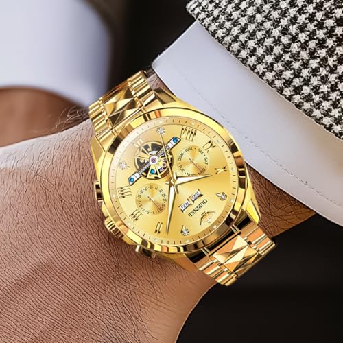 Image of OUPINKE Men's Automatic Watch 44mm Big Dial,Luxury Mechanical Wristwatch,Sapphire Crystal Glass,50M Waterproof, Tungsten Steel with Date Display