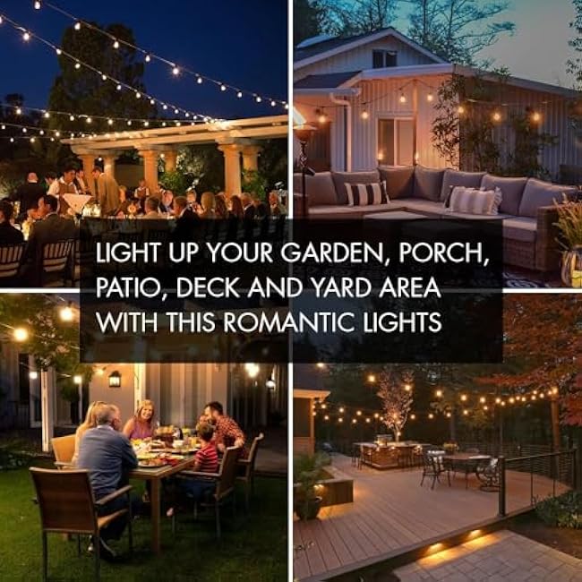 Banord 51FT Outdoor String Lights, Waterproof Patio Lights with 18 Shatterproof LED Bulb Hanging Light String, Black String Light Outdoor for Backyard, Garden, Porch, Cafe, Deck, Wedding, Party