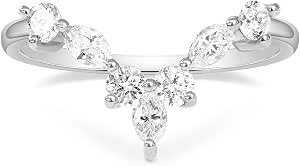 Mameloly Wedding Bands for Women 14K Gold Plated CZ Curved V Shaped Ring