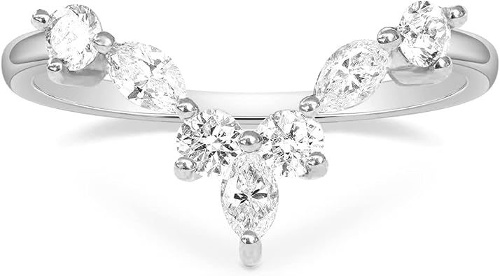 Mameloly Wedding Bands for Women 14K Gold Plated CZ Curved V Shaped Ring