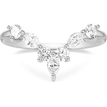 Mameloly Wedding Bands for Women Curved Marquise & Round 14K Gold Plated Dainty Stackable Cubic Zirconia CZ V Shaped Engagement Rings for Her Size 3-12