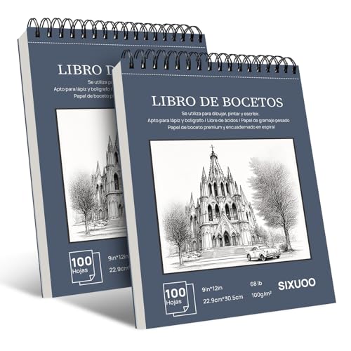 Reviews de Blocs y cuadernos de dibujo . 45 Pack de 2 Cuadernos de Boceto Profesional 9x12 Pulgadas - 100 Hojas, Papel 100g/m² Libre de Ácidos, Libretas de Dibujo Encuadernación Espiral - Ideal para Dibujo, Pintura,...