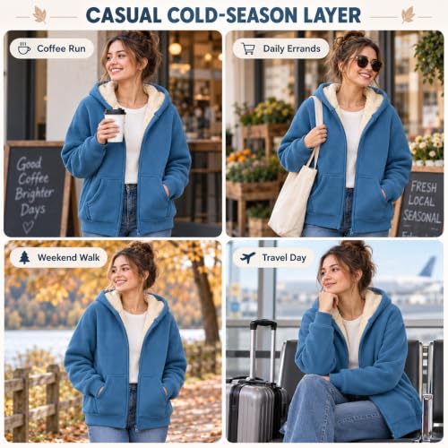 Women's Plus Size Full Zip Sherpa Fleece Jacket with Hood and Pockets - image 2
