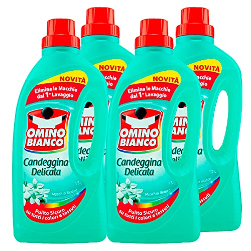 Omino Bianco - Blanqueador delicado, tecnología antiolor, acción desinfectante y quitamanchas, esencia de musgo blanco, 1500 ml x 4 unidades